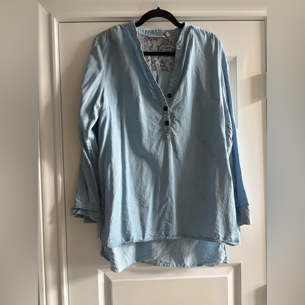 Soft Surroundings Denim Button Down Shirt Large